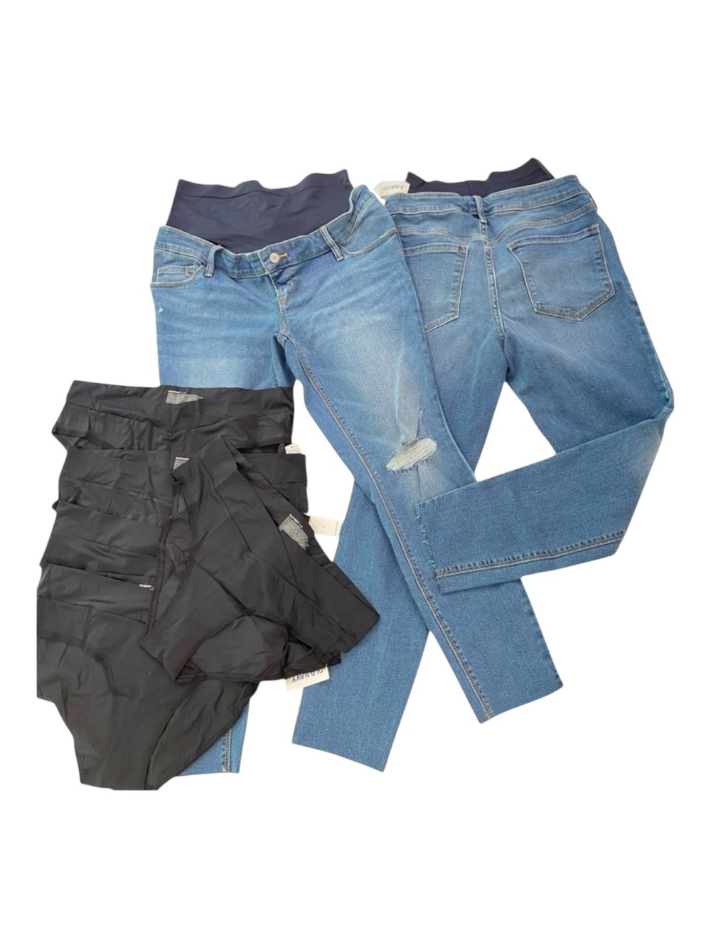 Maternity NWT bundle 2 flattering jeans + 5 black low rise panties in size Large